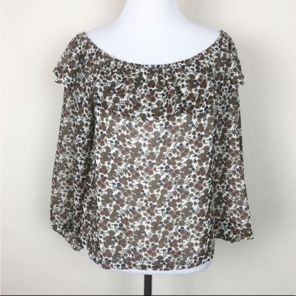 J.O.A. Off the Shoulder Boho Floral 70s Inspired Blouse - Size Medium - Picture 1 of 8